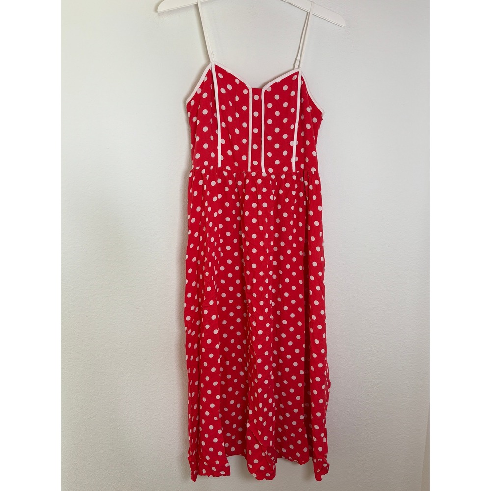 Cato Red Polka Dot Midi Dress Smocked Back Rockabilly Retro Pinup Medium